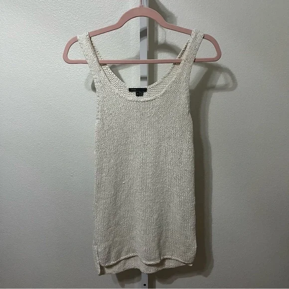 Vince Womens Off White Cotton Blend Knit Scoop Neck Tank Top Small - Picture 2 of 8